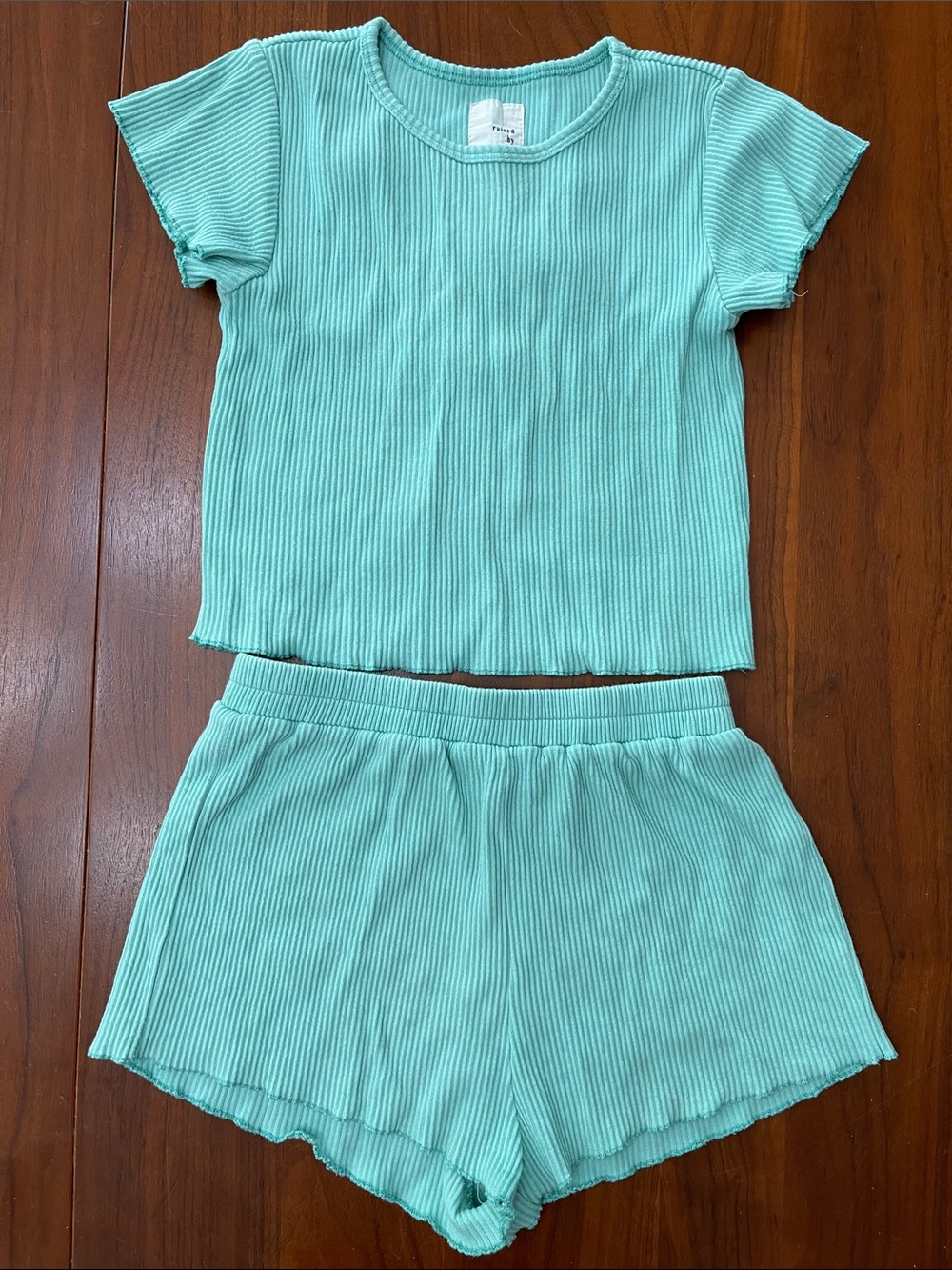 Raised by Water Girls Ribbed Matching Set - Teal Short Sleeve Top & Shorts